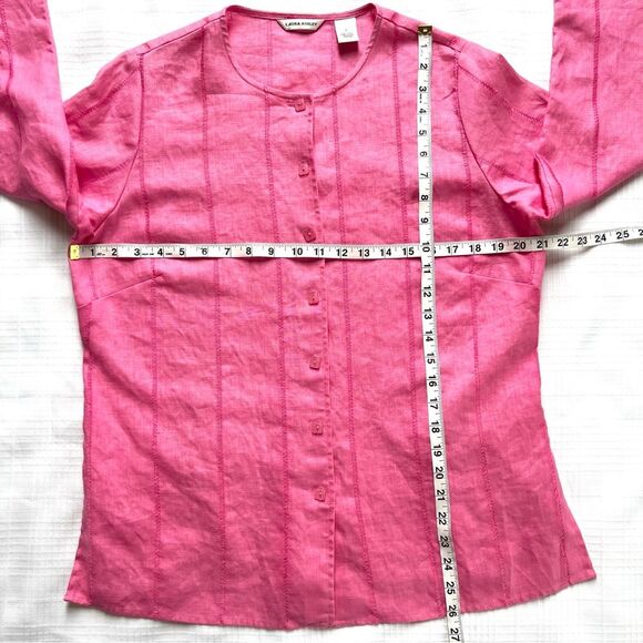 Laura Ashley Linen Button Front Pink Long Sleeve Blouse Jacket Size M - Picture 10 of 11